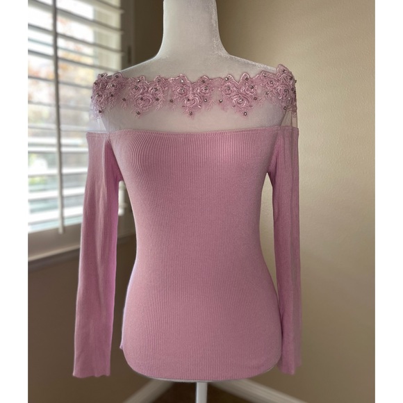 Boston Proper Pink Off-the-Shoulder Sweater - Picture 1 of 8